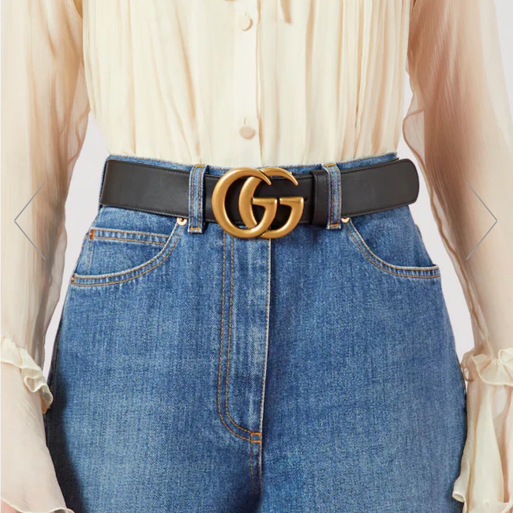Gucci Gg Marmont Leather Belt With Double G Buckle